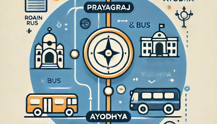 Illustrating the travel distance and route from Prayagraj to Ayodhya